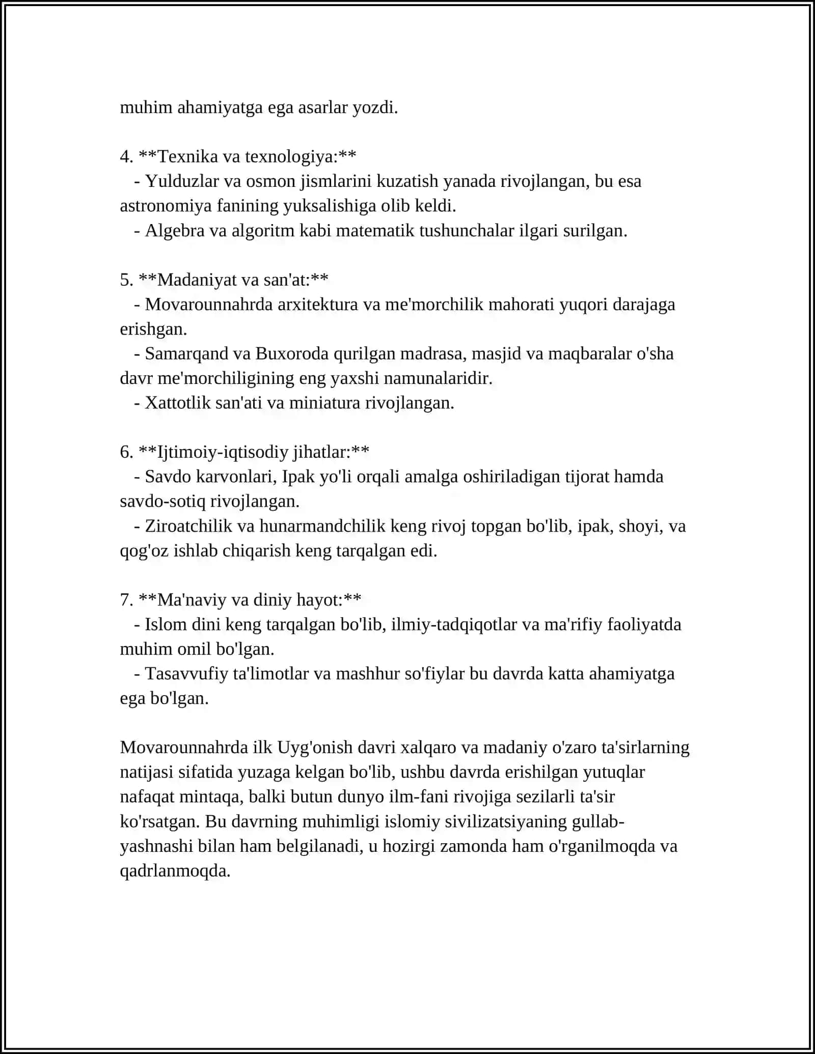 IX-XII ASRLARDA MAMLAKATIMIZ HUDUDIDA ROY BERGAN MADANIY UYGʼONISH (RENESSANS) BUYUK ALLOMALARNING JAHON SVILIZATSIYASIGA QOʼSHGAN HISSASI 4