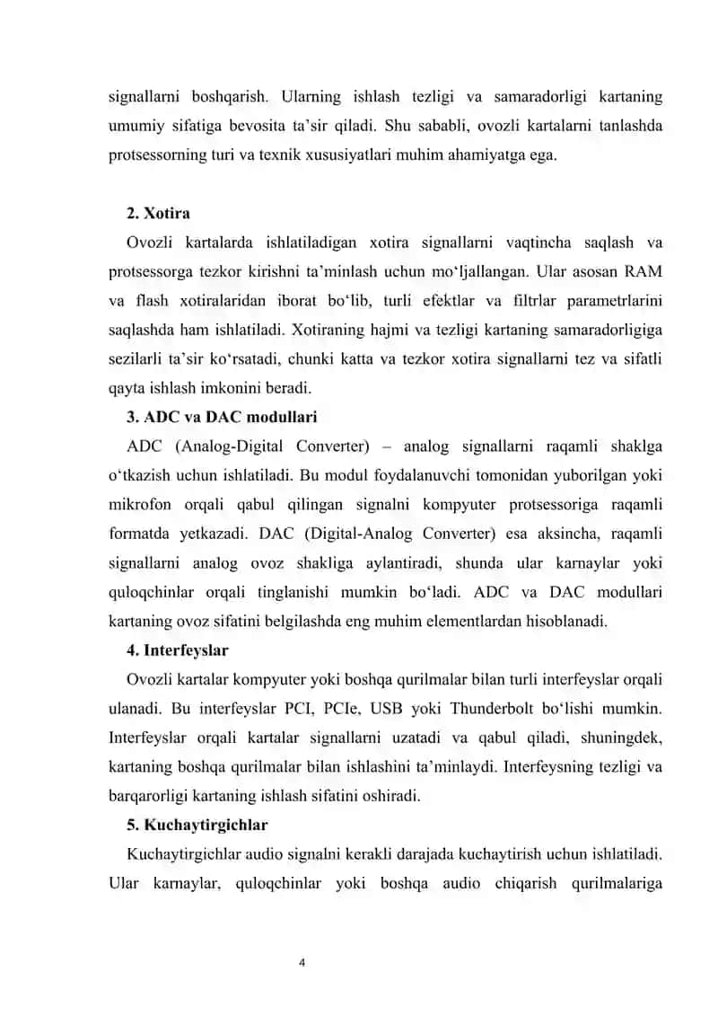 Ovozli kartalarda qo’llanadigan protsessorlarni funksiyalari va bajarilayotgan amallari 4
