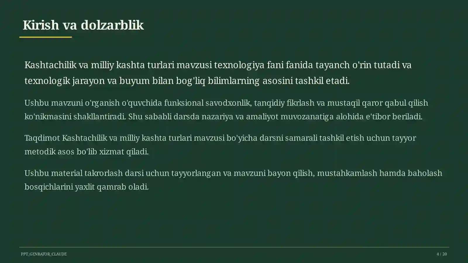 Kashtachilik va milliy kashta turlari (5-sinf) 4