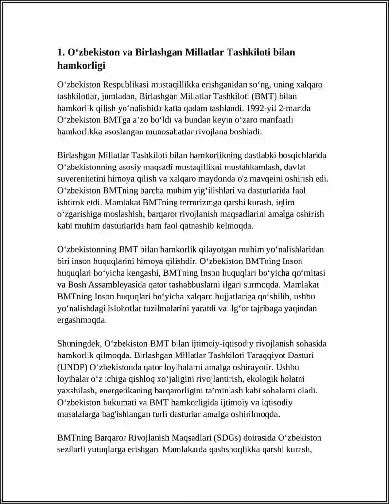 Oʻzbekistonning Xalqaro Tashkiloti Bilan Hamkorligi 4