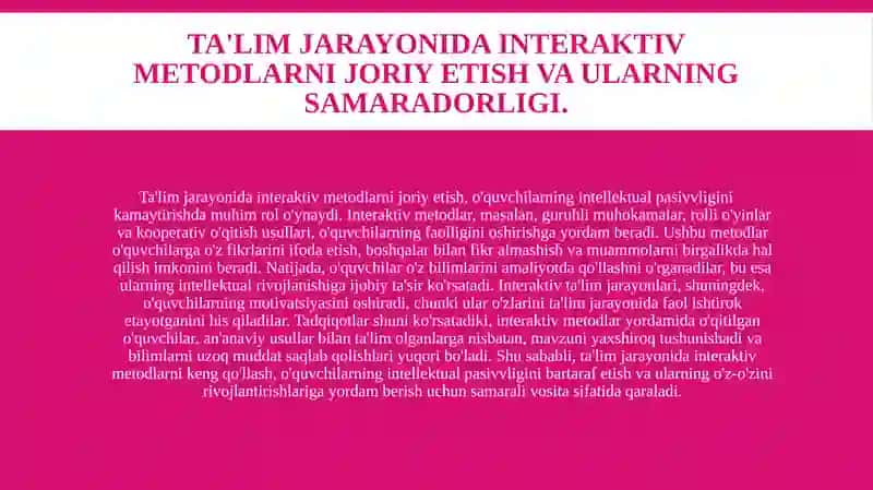 Oʻquvchilarning intellektual pasivvligi sabablarini aniqlash va bartaraf etish usullari 4