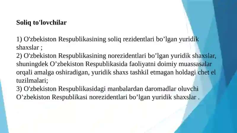 Soliq huquqi Yuridik shaxslardan olinadigan foyda solig`i 4
