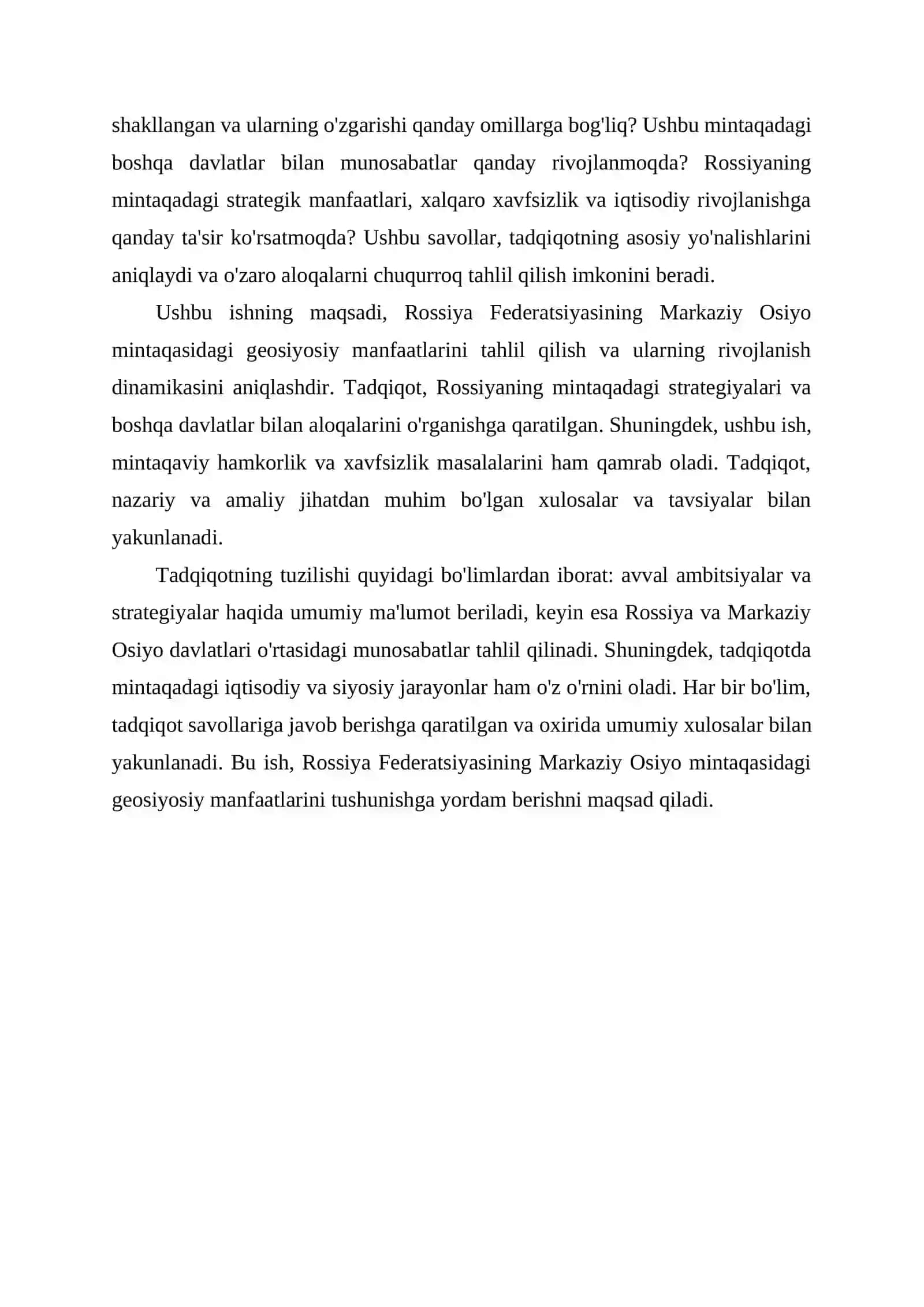 ROSSIYA FEDERATSIYASINING MARKAZIY OSIYO MINTAQASIDAGI GEOSIYOSIY MANFAATLARI 4