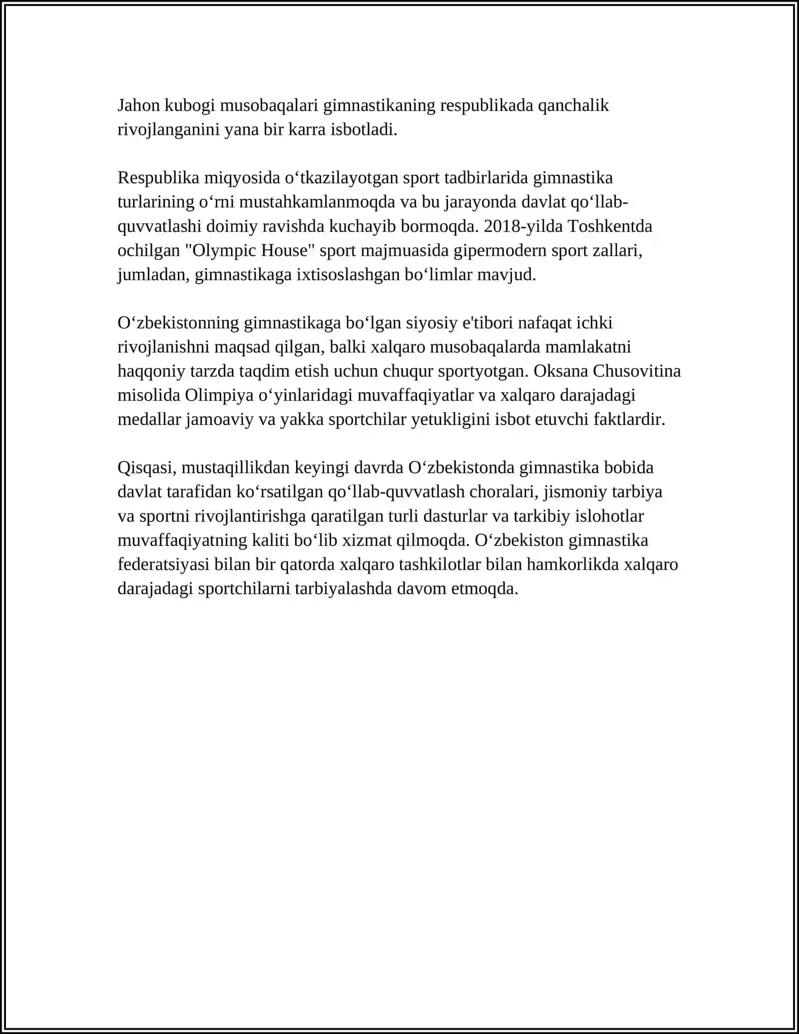 MUSTAQILLIKDAN KEYINGI DAVRDA GIMNASTIKANING RIVOJLANISHI 4