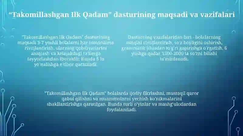 Davlat maktabgacha ta’lim tashkilotlarida ,,Ilk qadam’’ va ‘’Takomillashgan ilk qadam’’ 4
