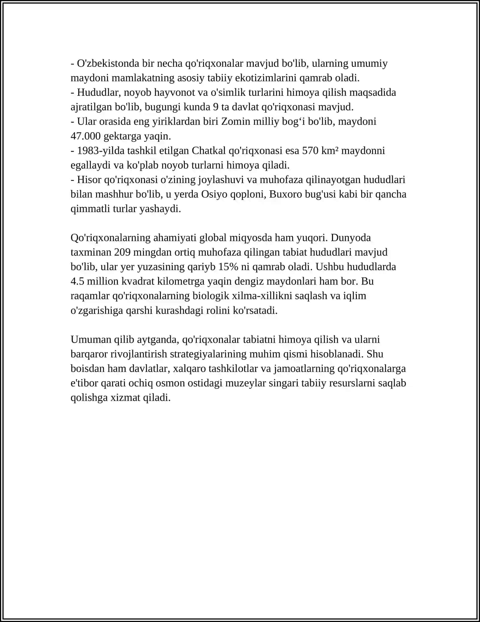 Qo'riqxona va ularning ahamiyati 4