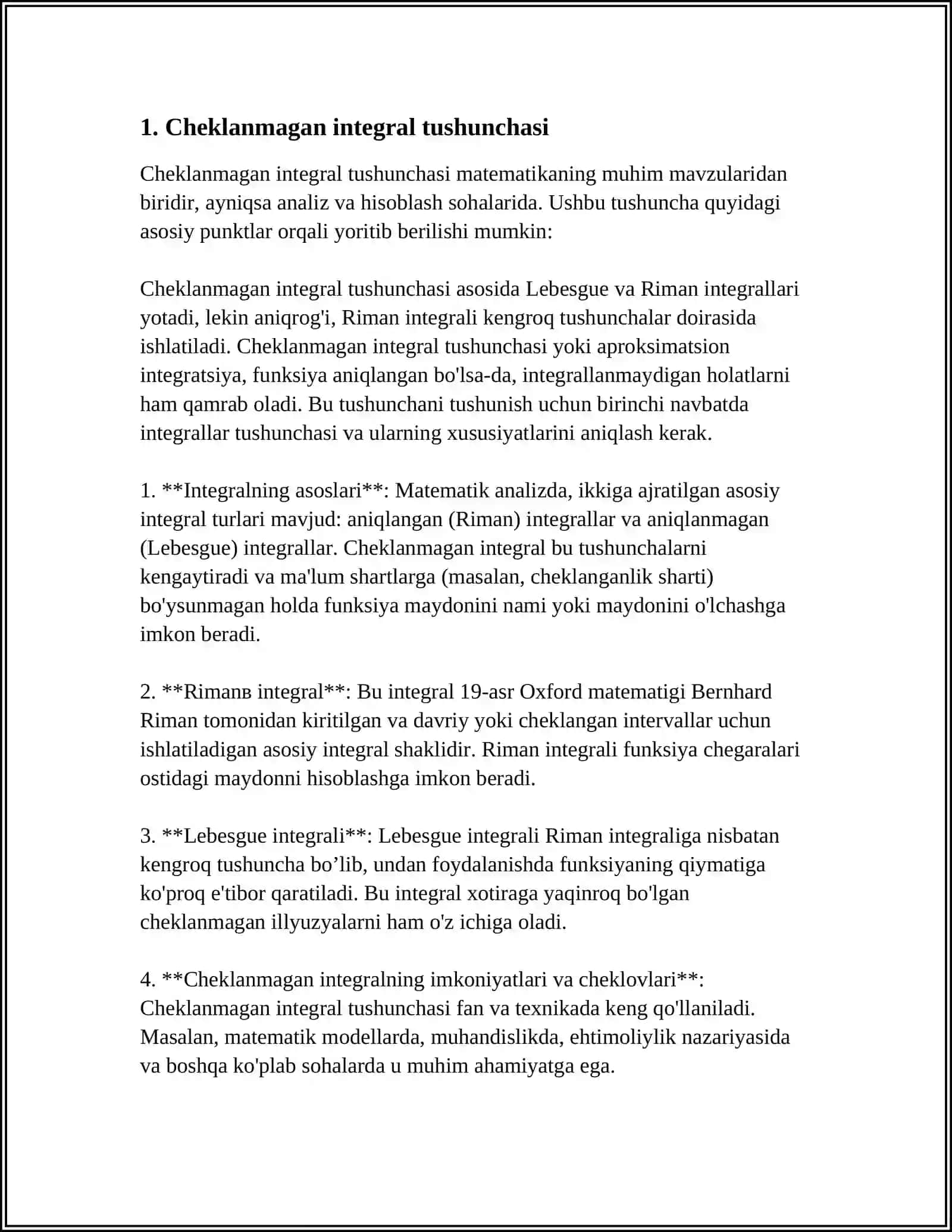ANIQMAS INTEGRALNI YOYISH, O'ZGARUVCHINI ALMASHTIRISH. BO'LAKLASH METODI BILAN INTEGRALLASH 4