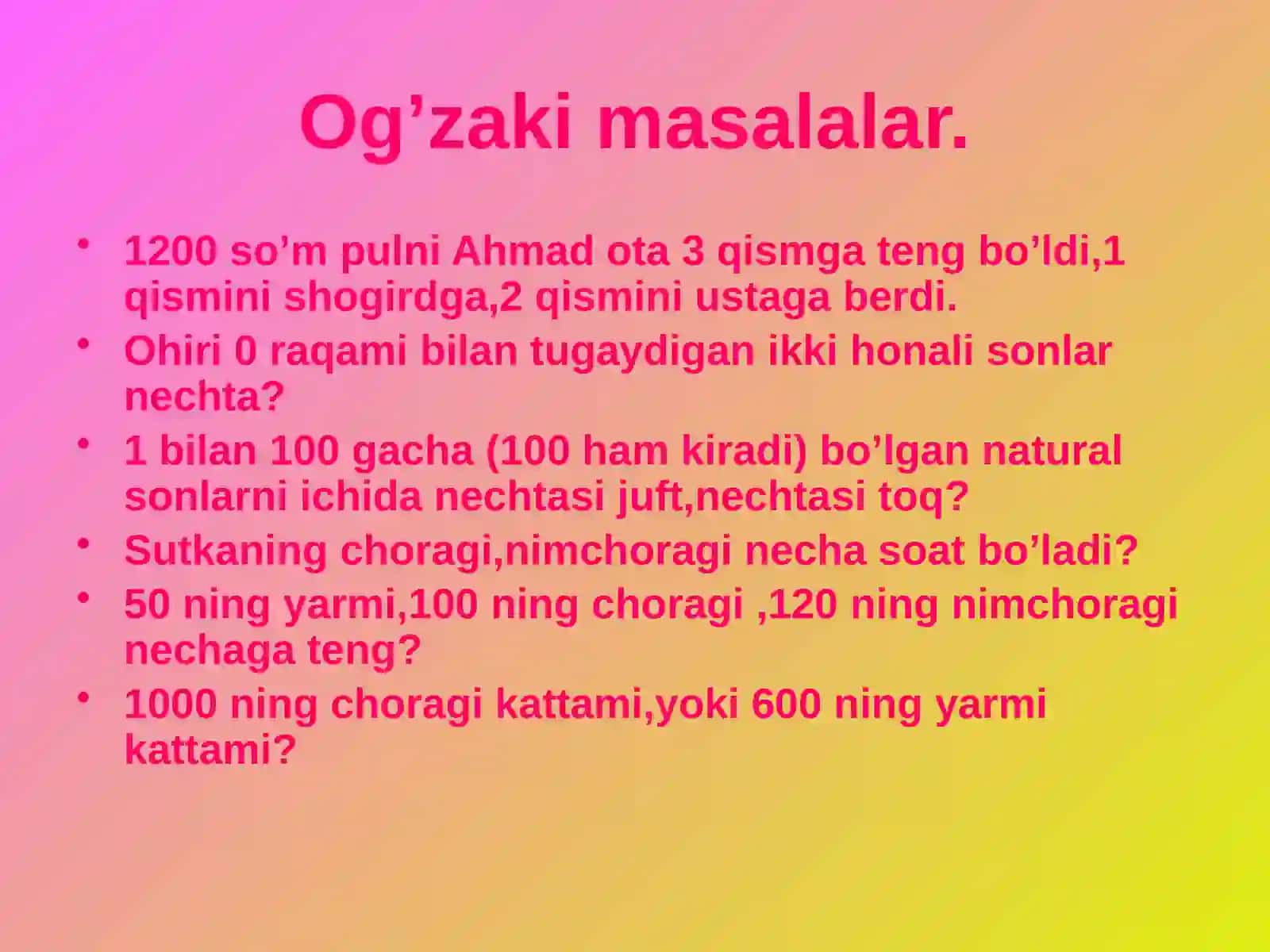 Kasrlar.Kasrlar ustidaamallar 4