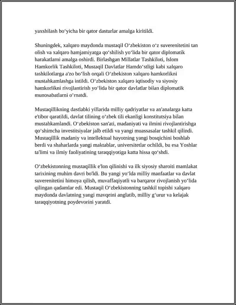MUSTAQIL ÕZBEKISTON RESPUBLIKASINING TASHKIL TOPISHI VA TARIXIY AHAMIYATI 4