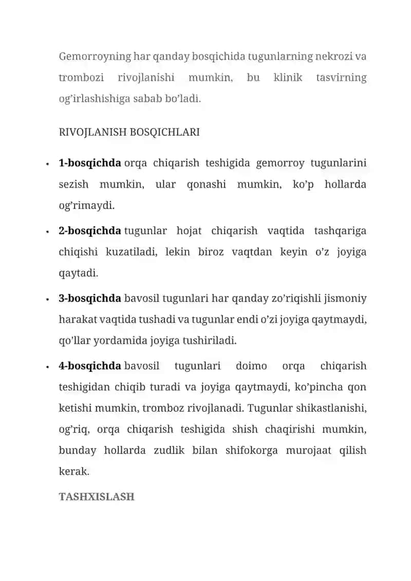 GEMORROY - KELIB CHIQISH SABABLARI, BELGILARI VA DAVOLASH USULLARI 4