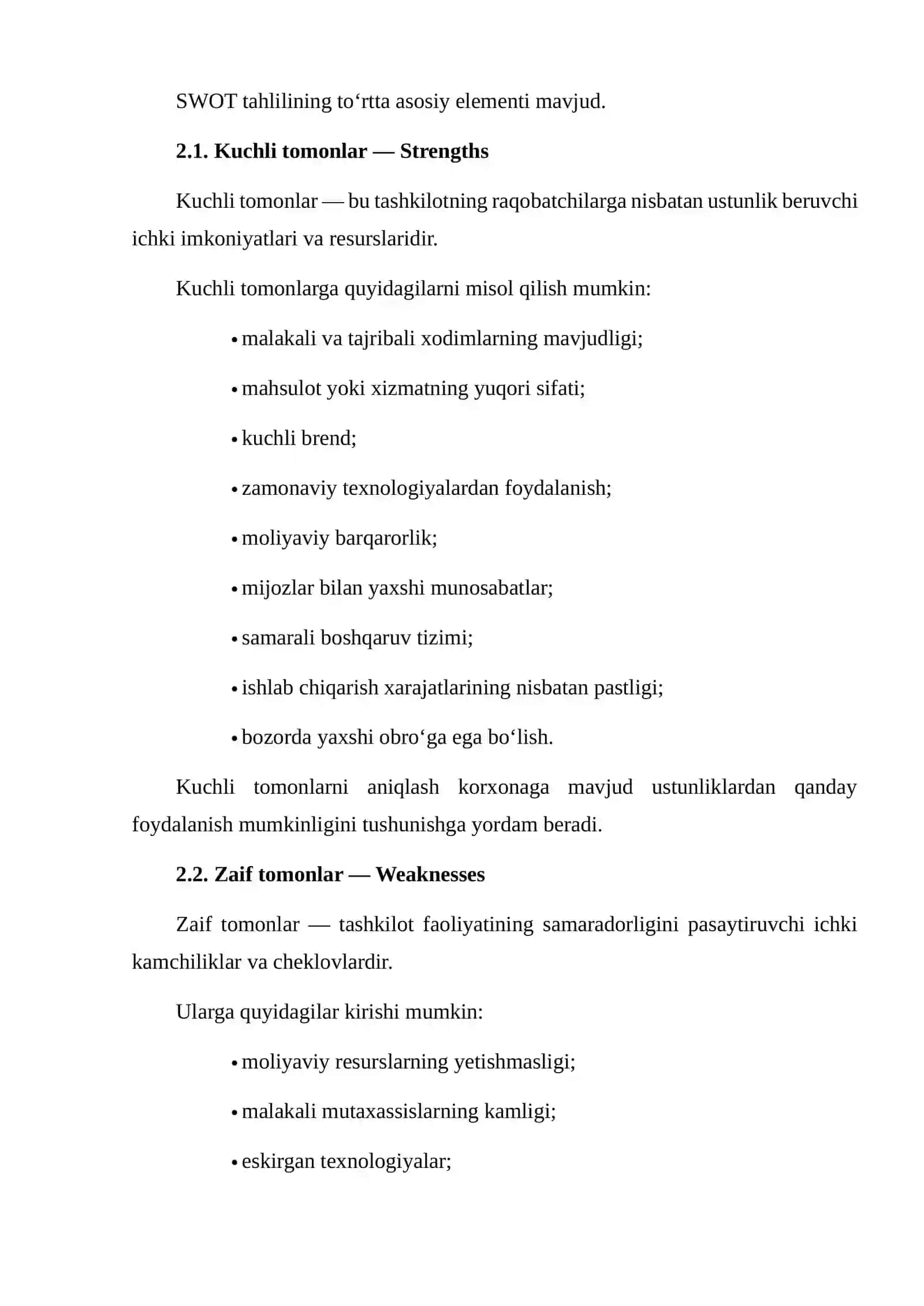 SWOT TAHLILINI TUZISH VA TALQIN QILISH 4