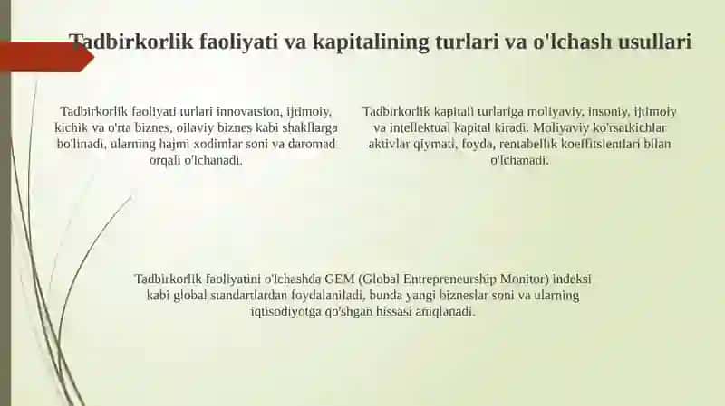Tadbirkorlik faoliyati va tadbirkorlik kapitalining mohiyati 4