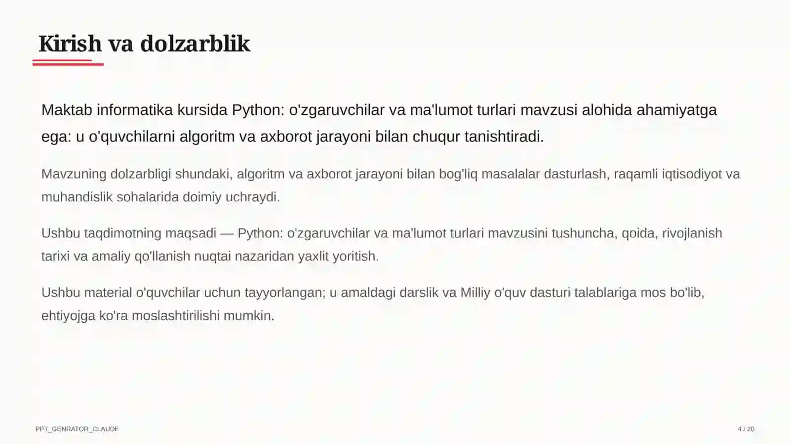 Python: o'zgaruvchilar va ma'lumot turlari (8-sinf) 4