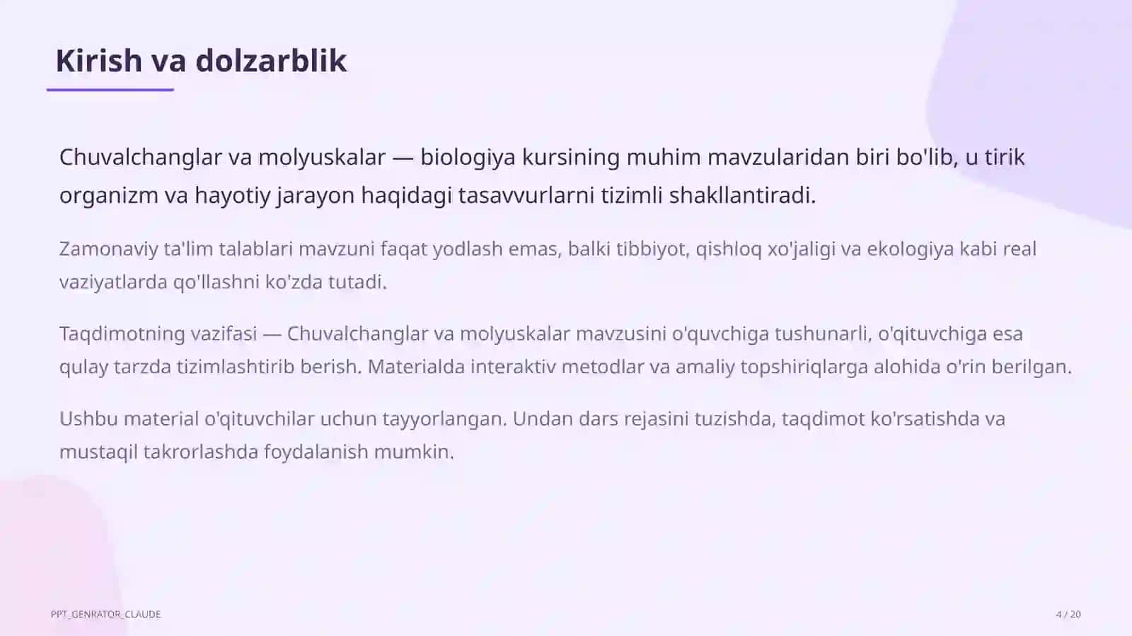Chuvalchanglar va molyuskalar (7-sinf) 4