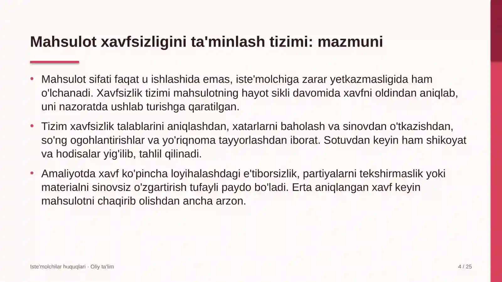 Davlat universitetlarida mahsulot xavfsizligini ta'minlash tizimi 4
