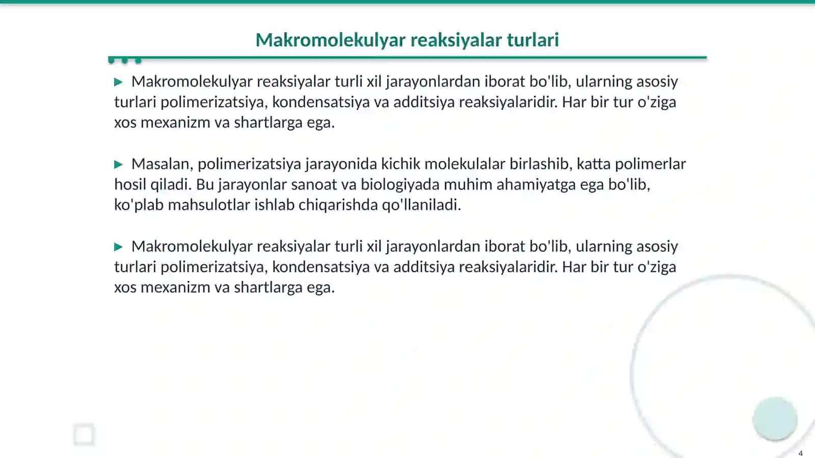 Makromolekulyar reaksiyalar va ularning turlari 4