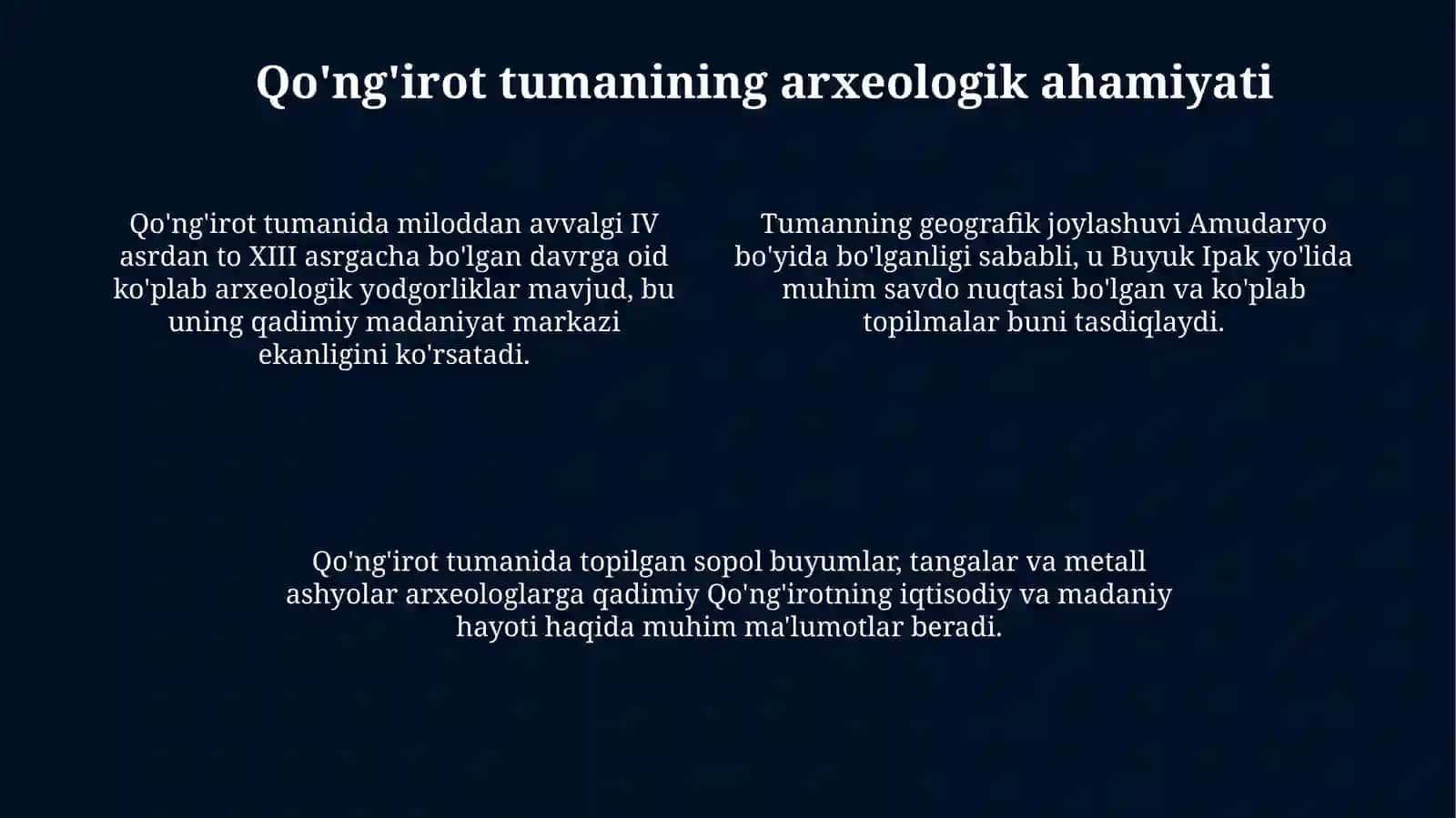 Qoraqalpog'iston Respublikasining tarixiy arxeologik yodgorliklari: Umumiy ko'rinish 4