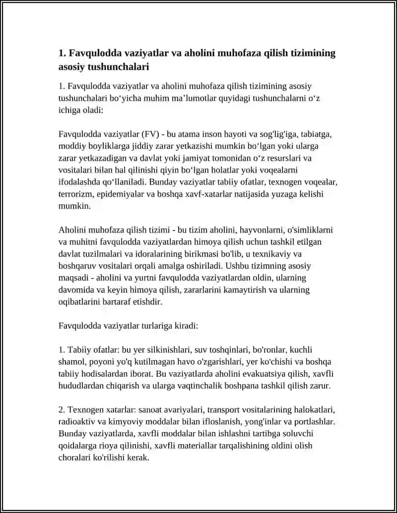 AHOLINI FAVQULODDA VAZIYATLARDAN MUHOFAZA QILISH USLUBIYOTLARINI OʻRGANISH 4