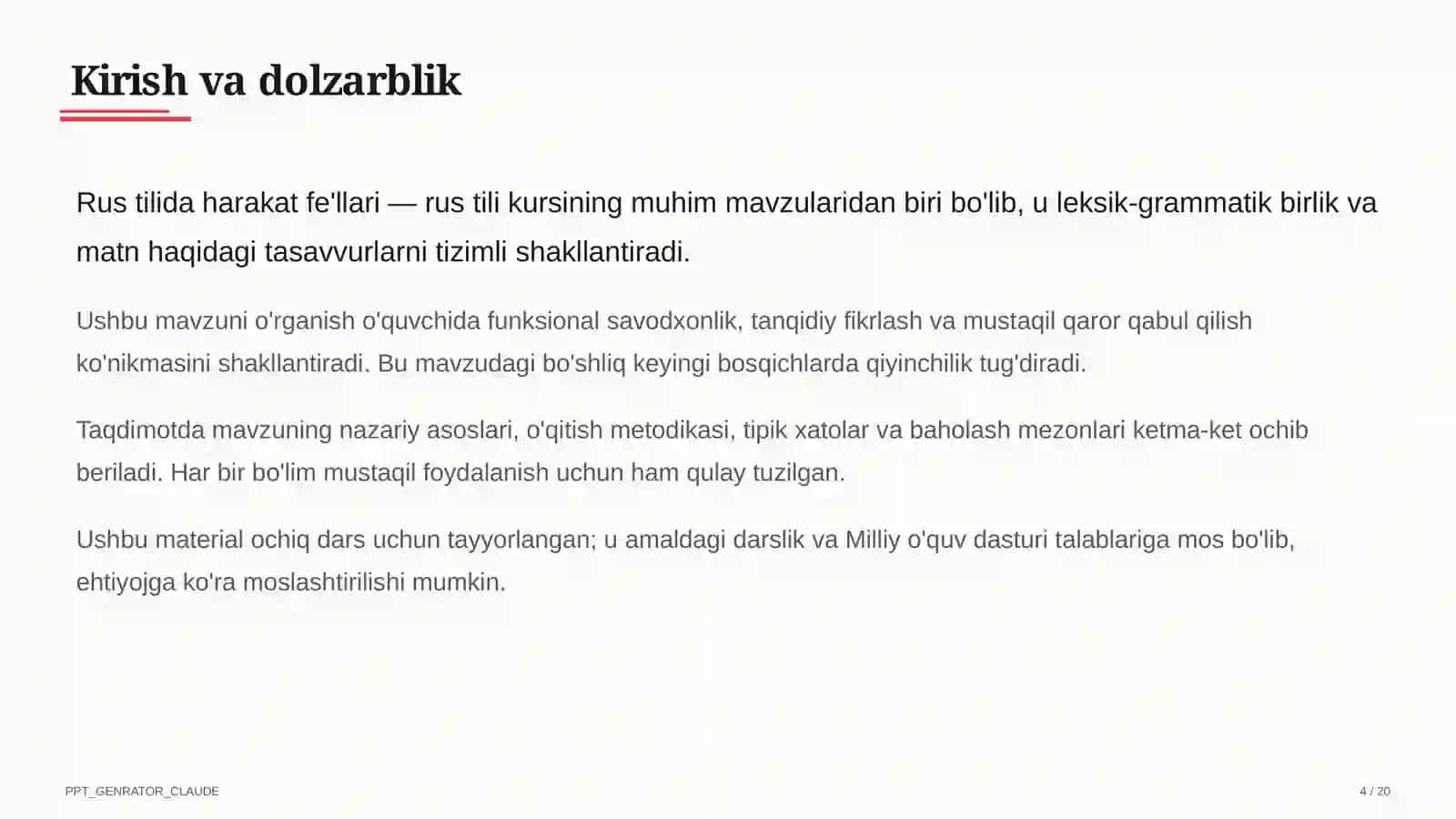 Rus tilida harakat fe'llari (6-sinf) 4