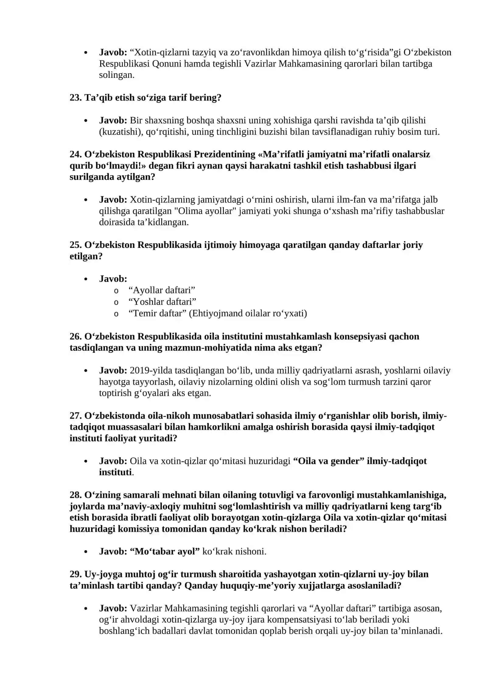Agros 2026 suhbat savollari javobi bn (Oila va xotin-qizlar masalalari bo'yicha bosh mutaxassis) 4