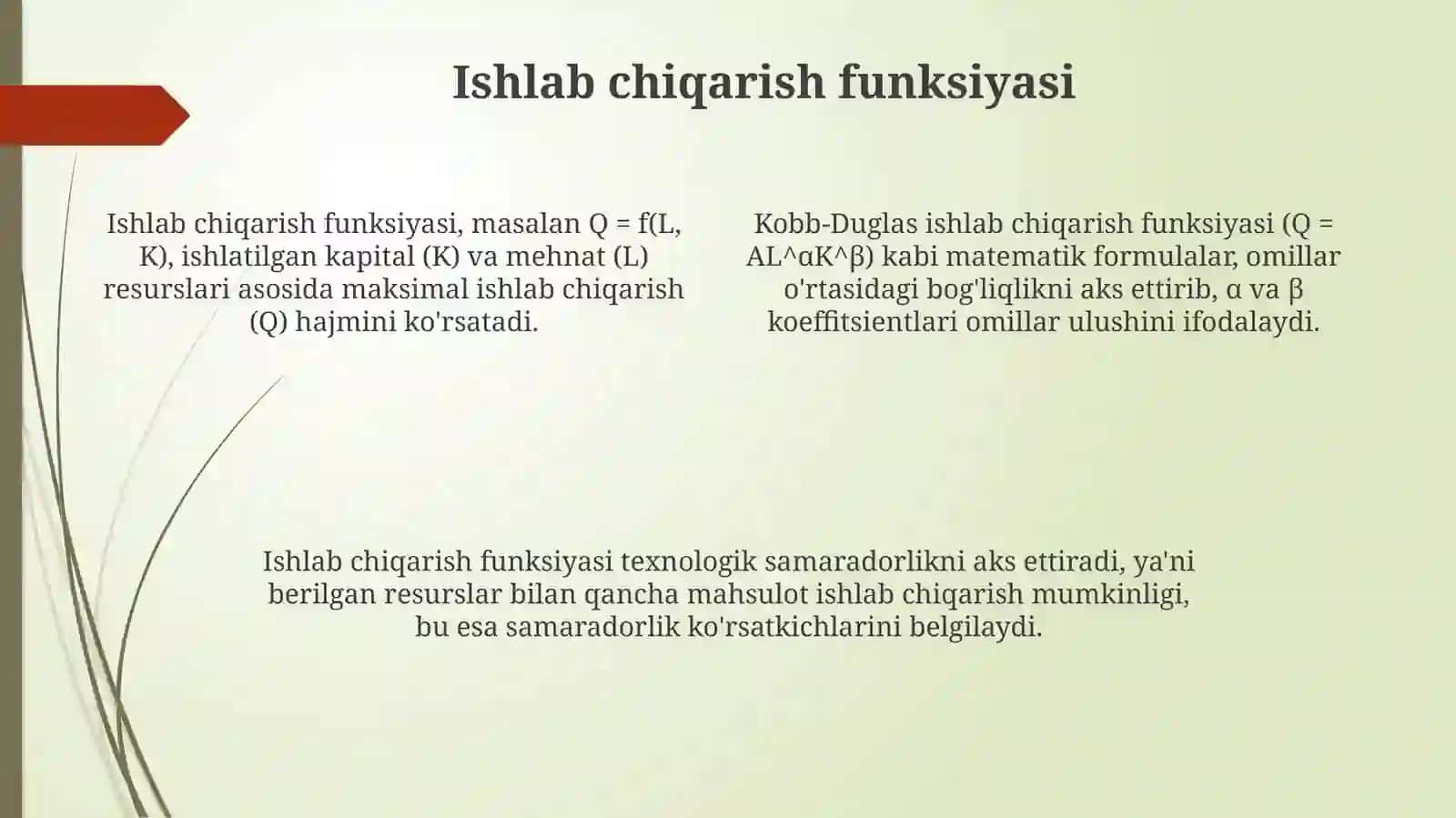 Ishlab chiqarish xarajatlarini minimallashtiruvchi omillarni nisbatini tanlash 4