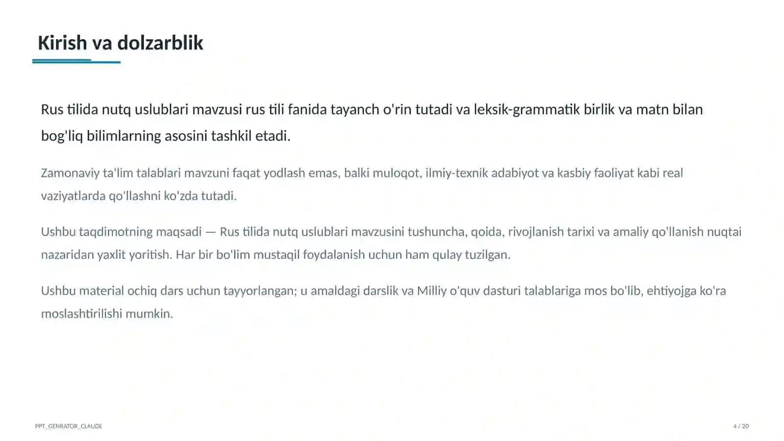 Rus tilida nutq uslublari (10-sinf) 4