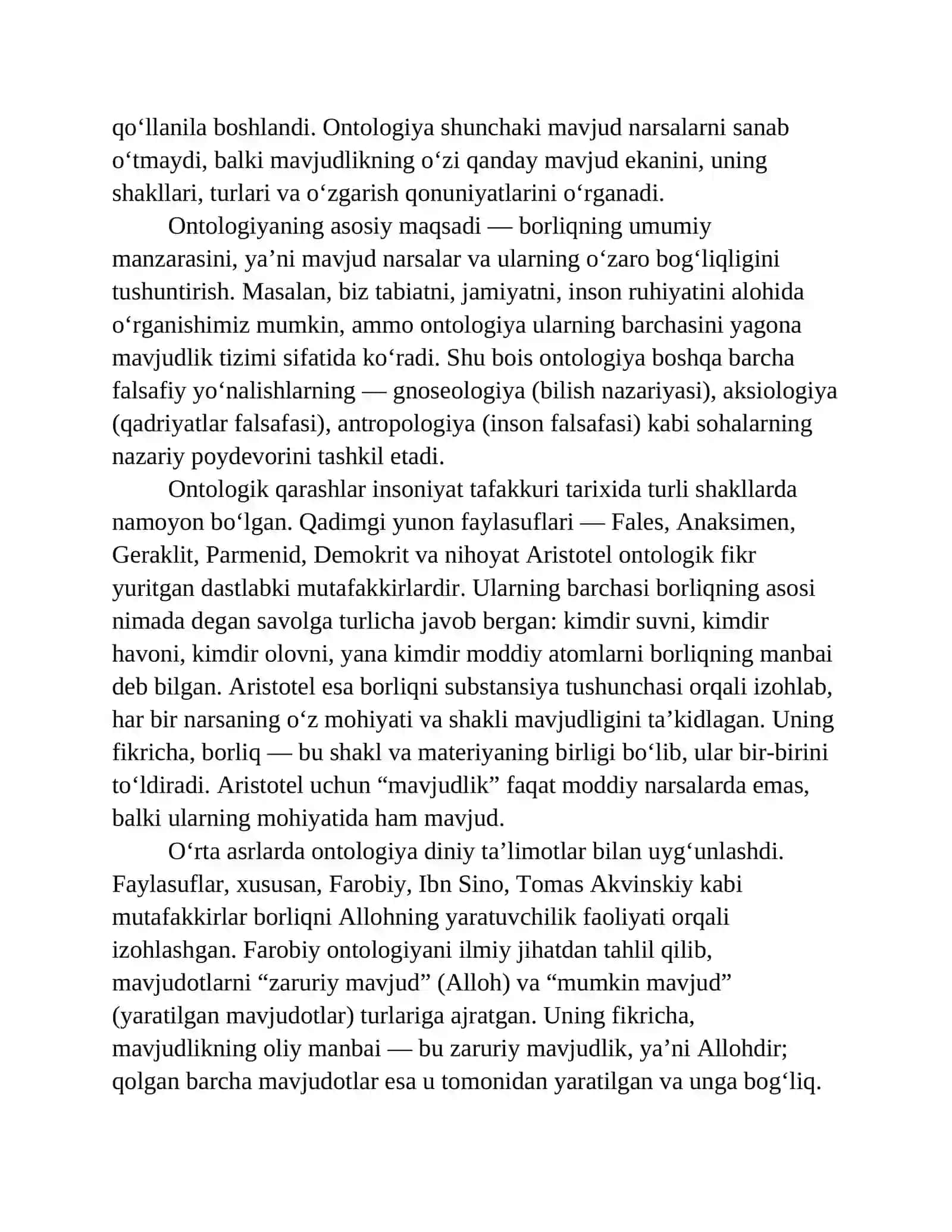Aristotel, Farobiy va Immanuil Kant ontologiyasi
kategoriyalar tasnifi 4