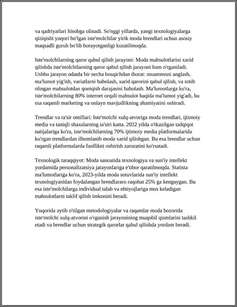 Modada isteʼmolchi xulq-atvorini o'rganish va sigmentatsiya usullari 4