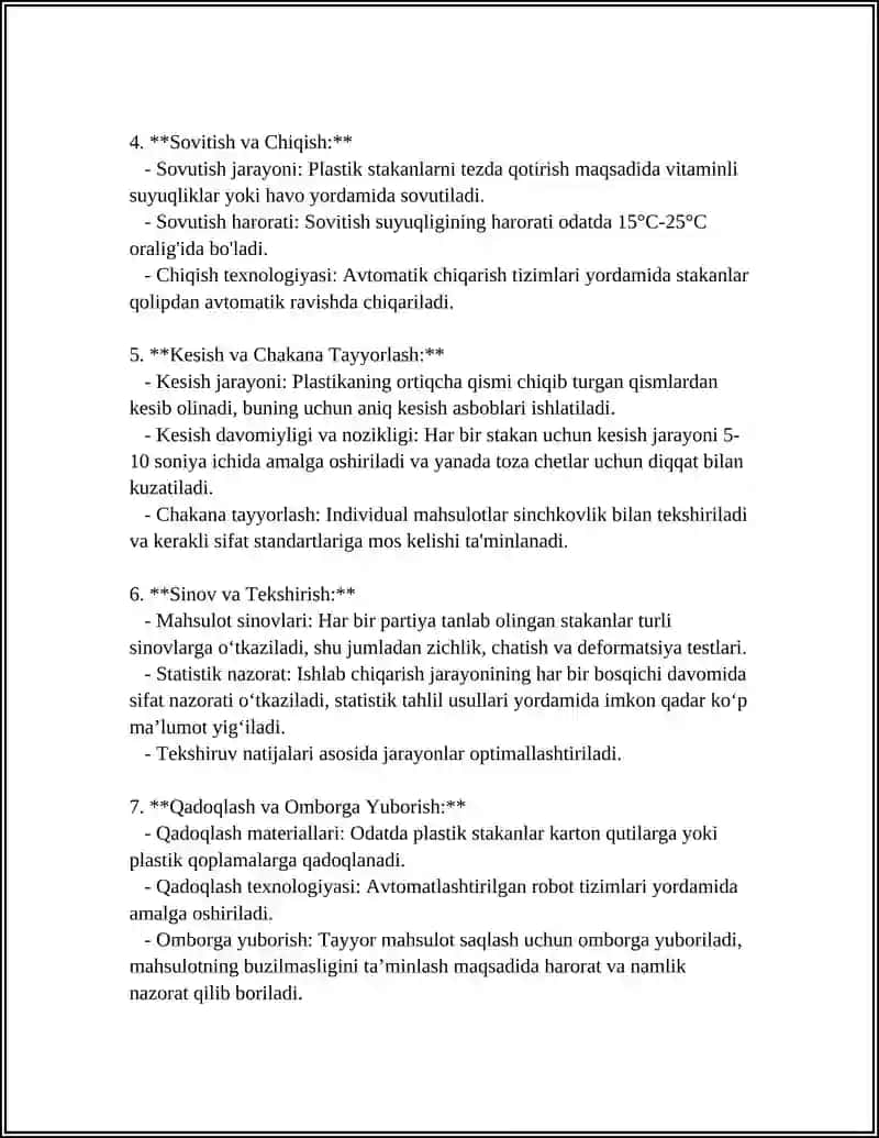 BOSIM OSTIDA PALISTROLDAN STAKAN MAHSULOTINING SANOATDA ISHLAB CHIQARISHNI LOYIHALASH 4