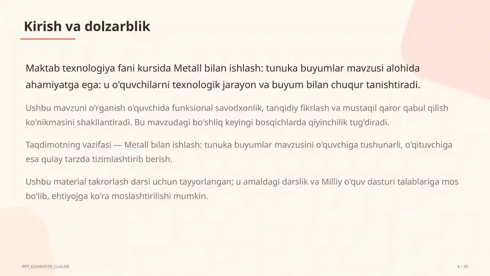 Metall bilan ishlash: tunuka buyumlar (6-sinf) 4