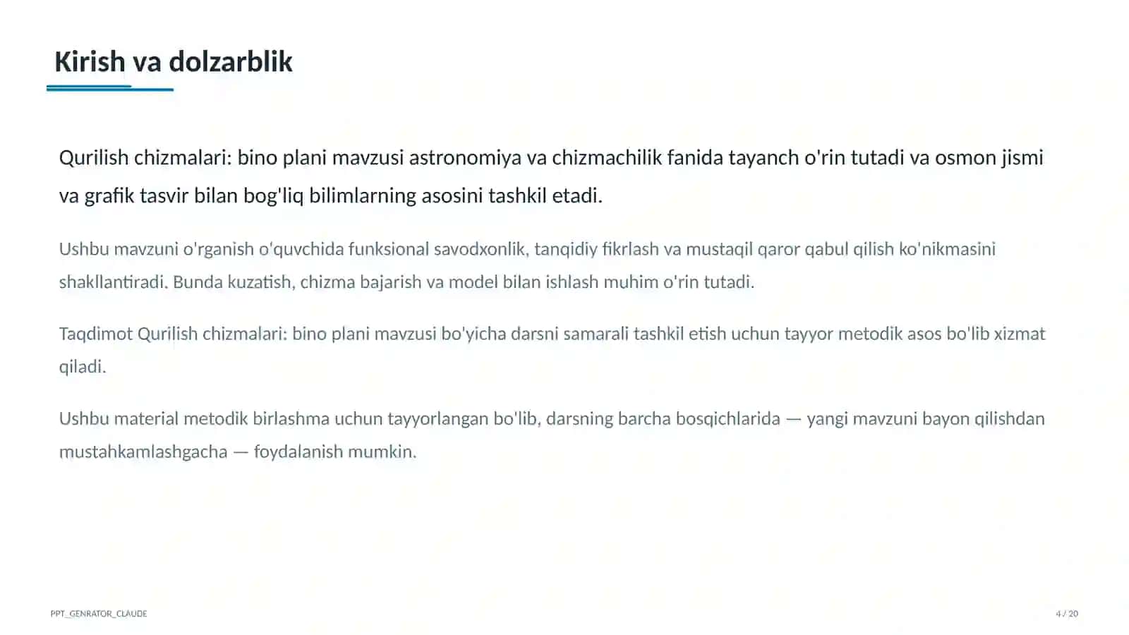 Qurilish chizmalari: bino plani (9-sinf) 4