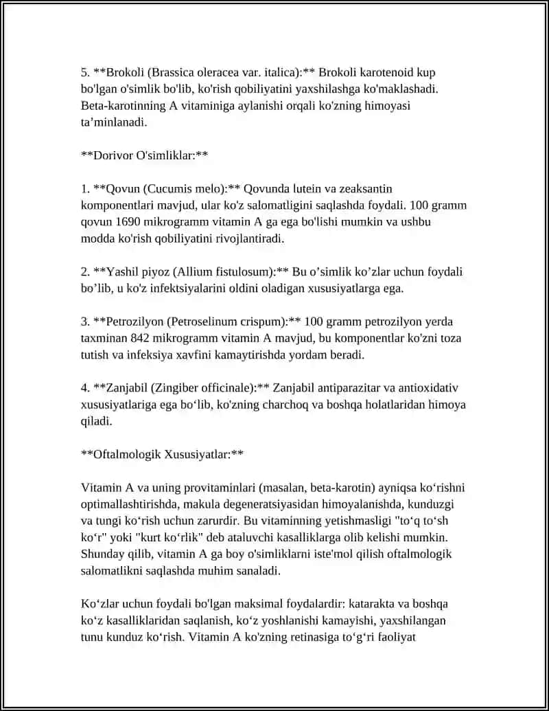 REFERAT Mavzu: VITAMINLI OʻSIMLIKLAR DORIVOR XUSUSIYATLARI 4