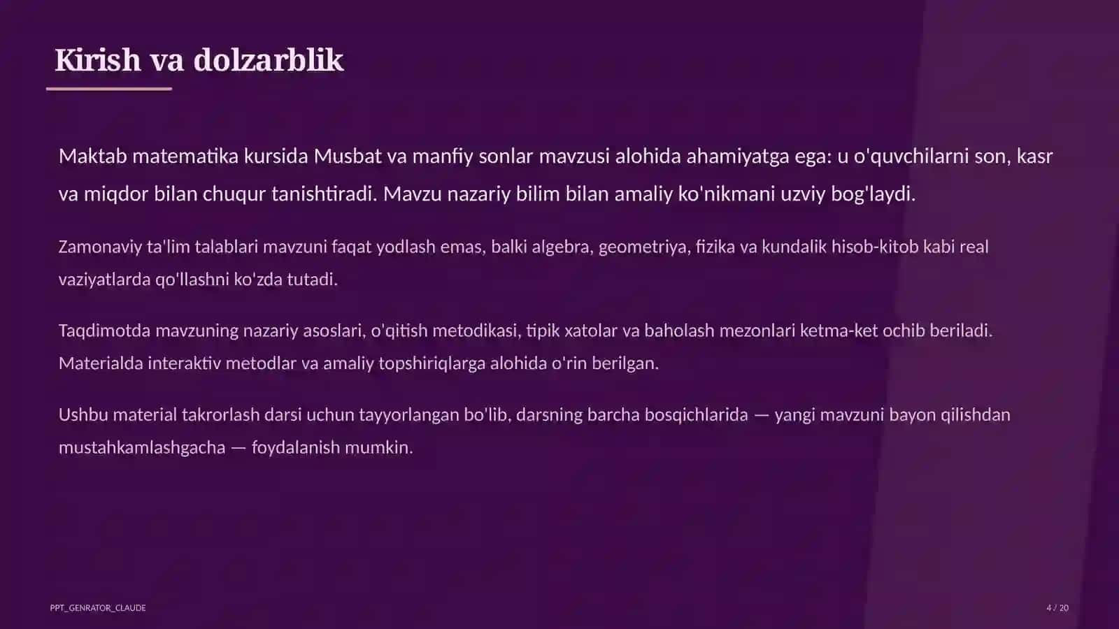 Musbat va manfiy sonlar (6-sinf) 4