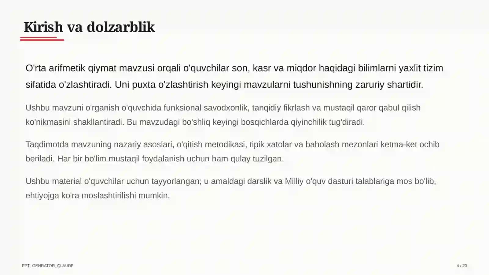 O'rta arifmetik qiymat (5-sinf) 4