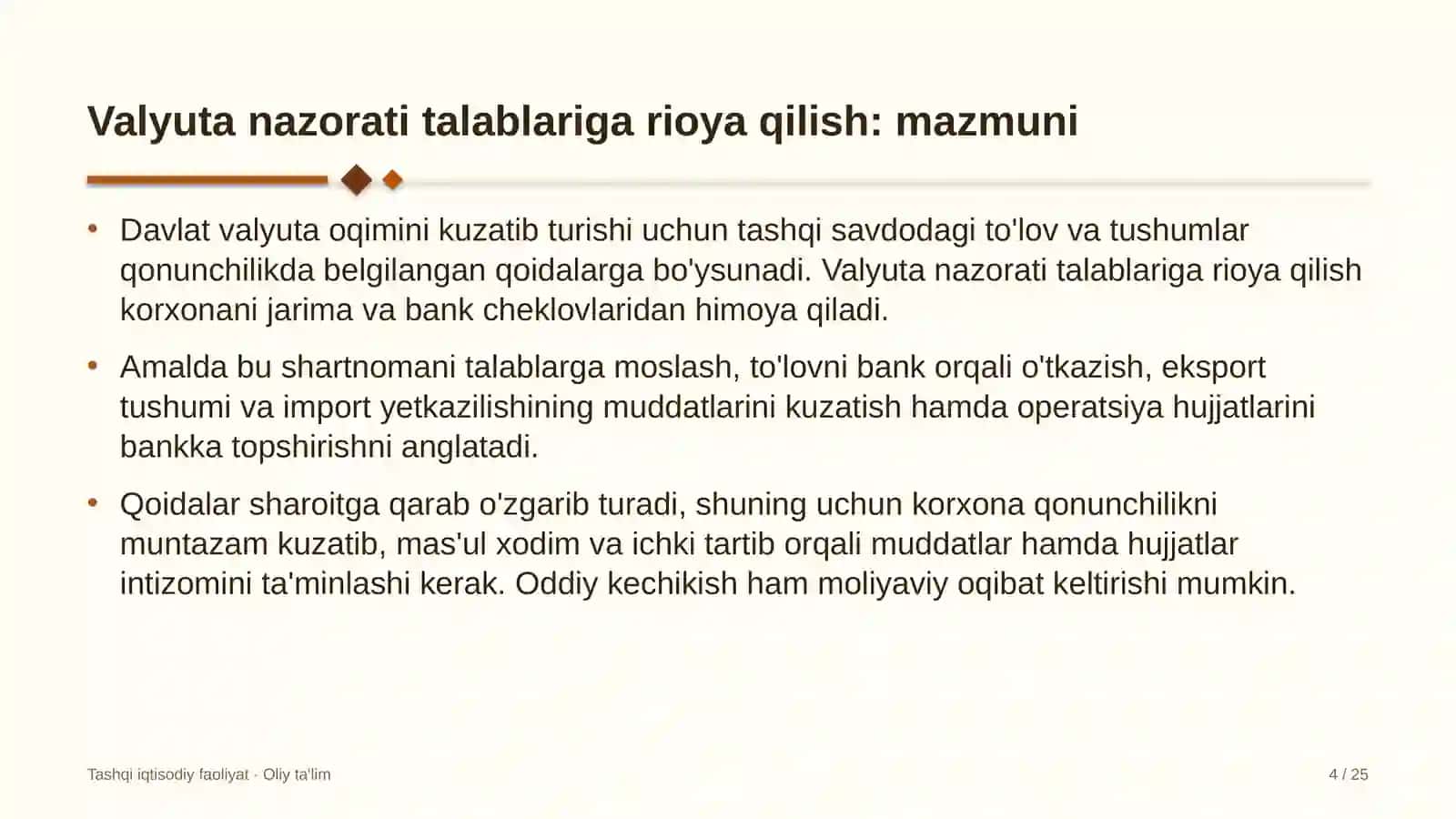 Valyuta nazorati talablariga rioya qilish: mohiyati 4