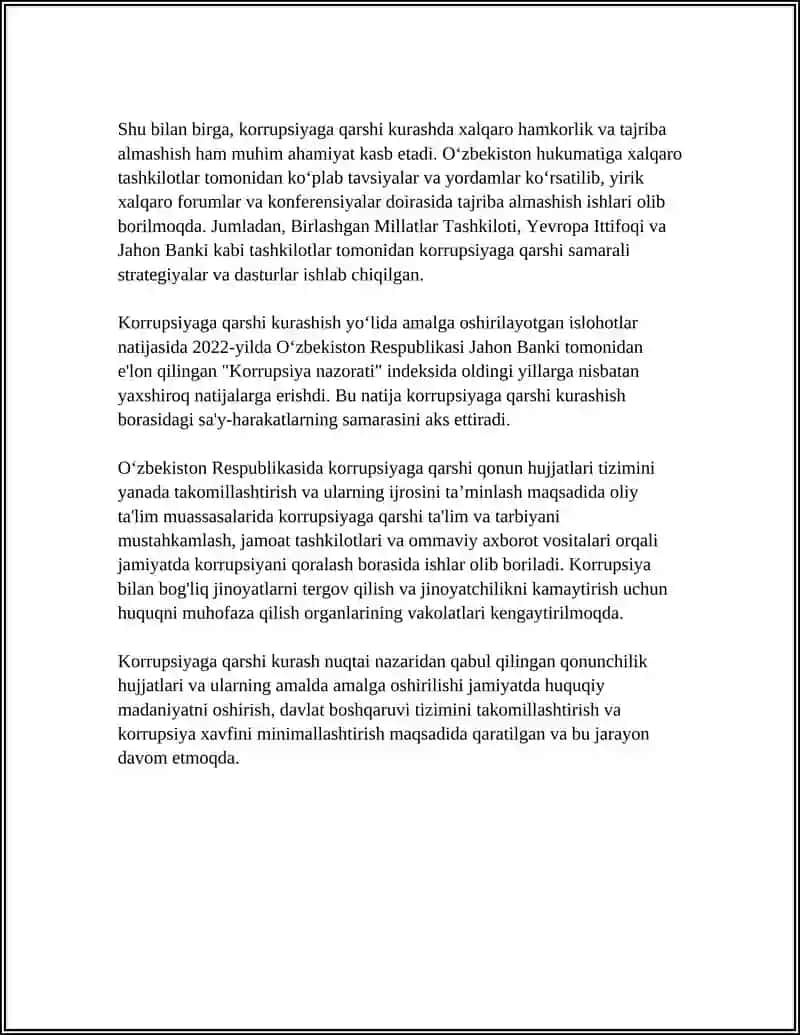 O'ZBEKISTON RESPUBLIKASIDA KORRUPSIYAGA QARSHI KURASH CHORA TADBIRLARI 4