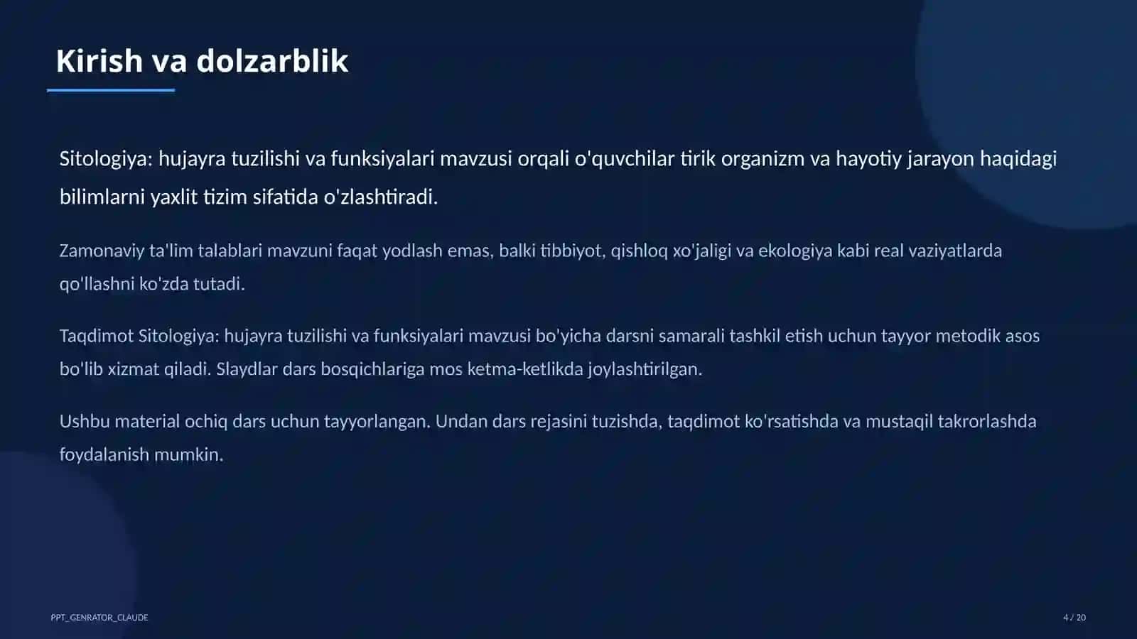 Sitologiya: hujayra tuzilishi va funksiyalari (9-sinf) 4