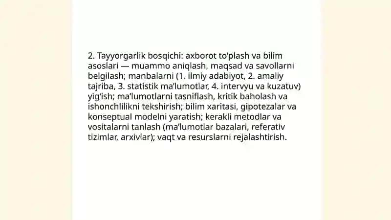 IJODIY JARAYONNING BOSQICHLARI. IJODIY JARAYONLARNI MODELLASHTIRISH. IJODIY YECHIM TOPISH USULLARINING UMUMIY TAHLILI 4