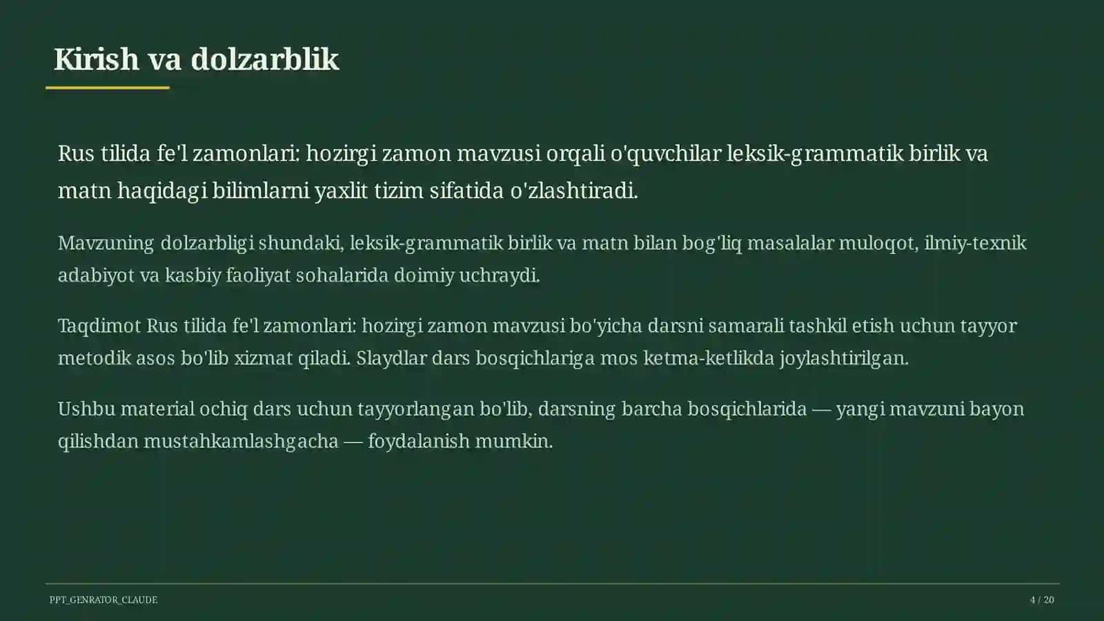 Rus tilida fe'l zamonlari: hozirgi zamon (4-sinf) 4