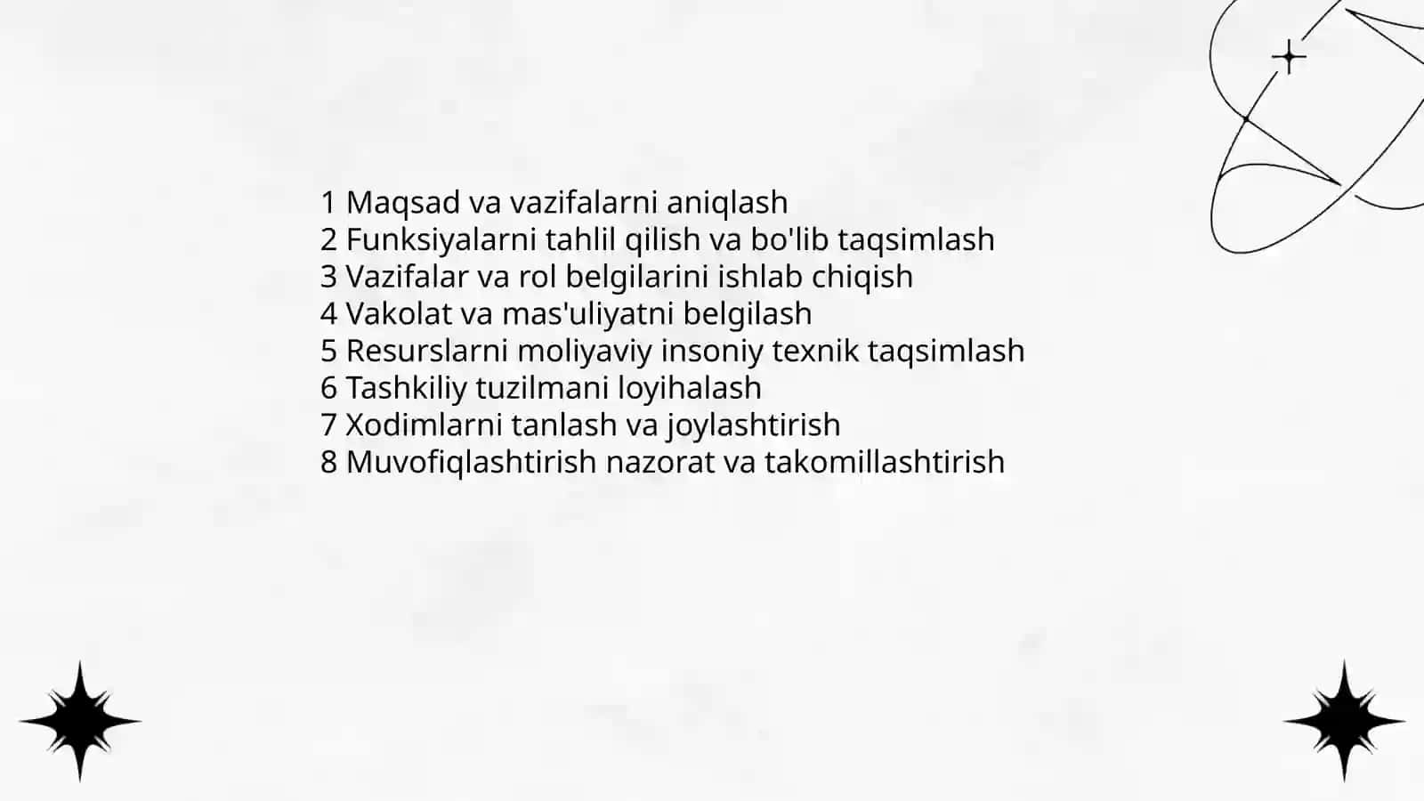 Tashkil etish jarayoni boshqaruv funktsiyasi sifatida va uning xarateristikasi 4