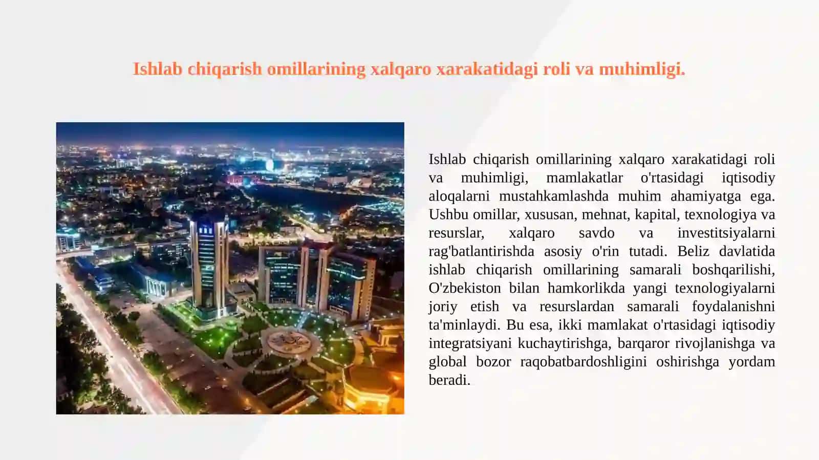 Beliz davlatining tashqi iqtisodiy aloqalarni xalqaro tartibga solish hamda, ishlab chiqarish omillari xalqaro xarakat taxlili. (O'zbekiston bilan aloqalari haqida) 4
