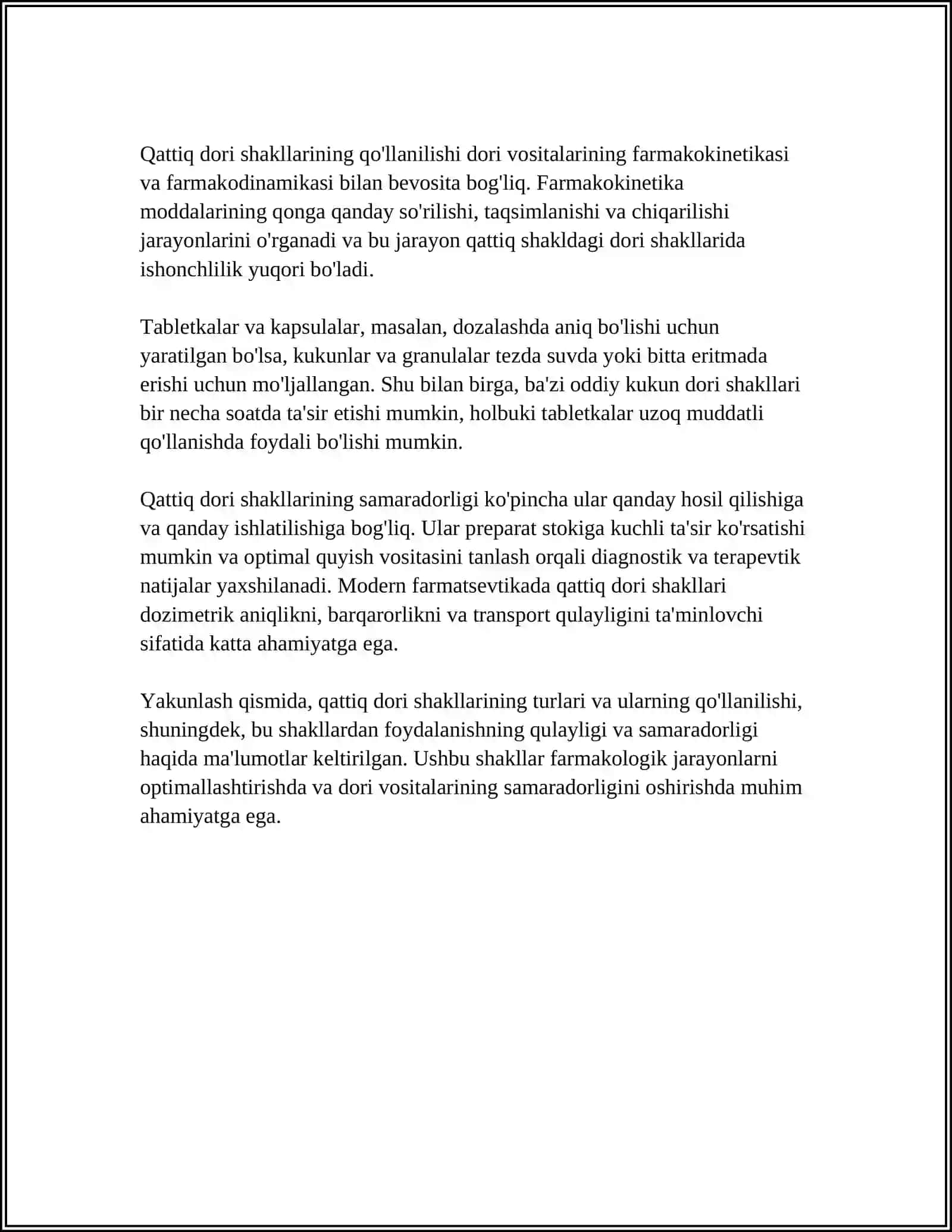 MUSTAQIL ISH Mavzu: QATTIQ DORI SHAKLLARINI TAYYORLASHDA ISHLATILADIGAN YORDAMCHI MODDALAR VA ULARGA QOYILGAN TALABLAR 4