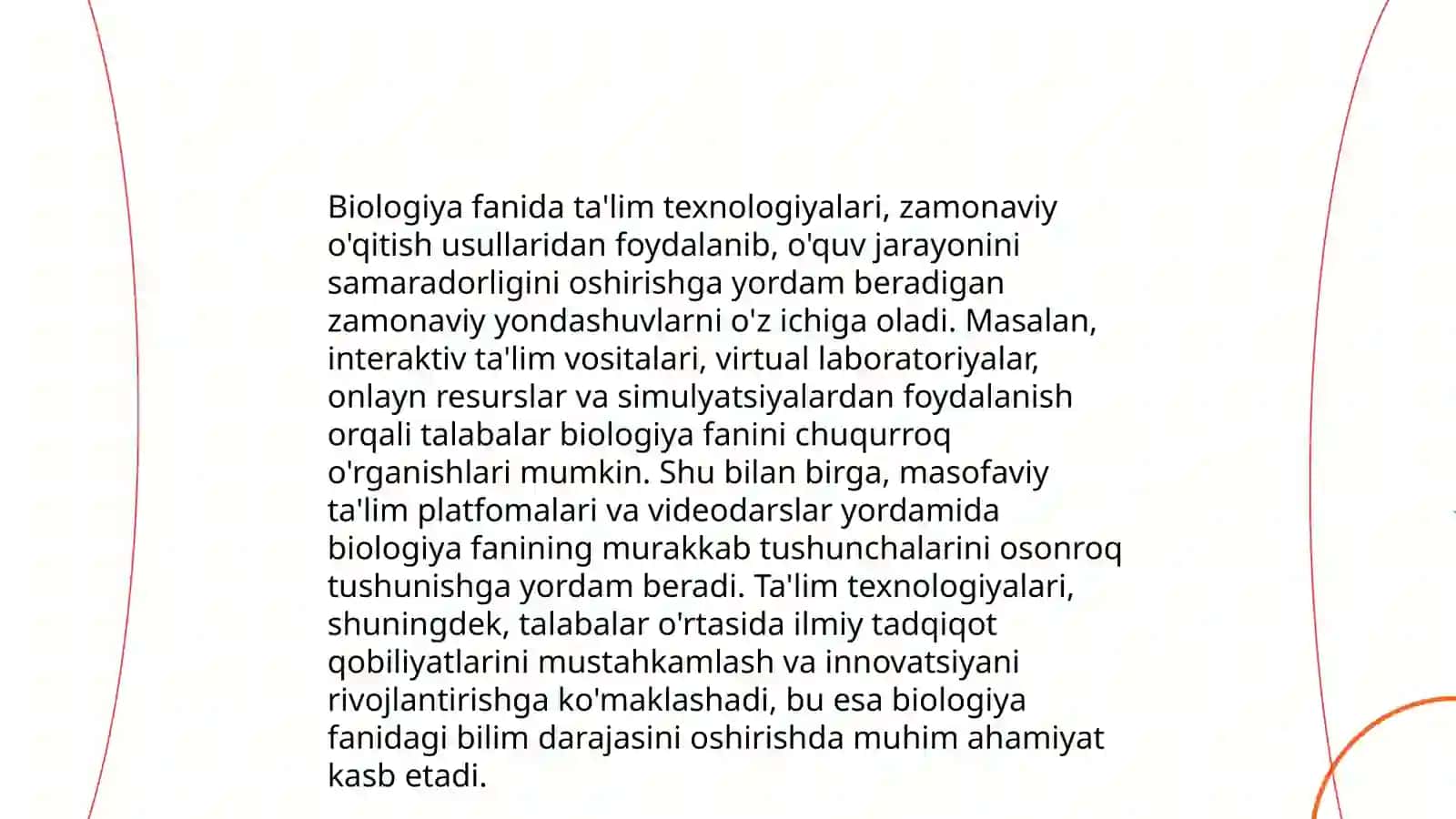 Za'monaviy pedagogik texnalogiyalar tasnifini tuzish. Biologik ta'lim jarayonining zamonaviy taxnalogik modelini loyihalash 4