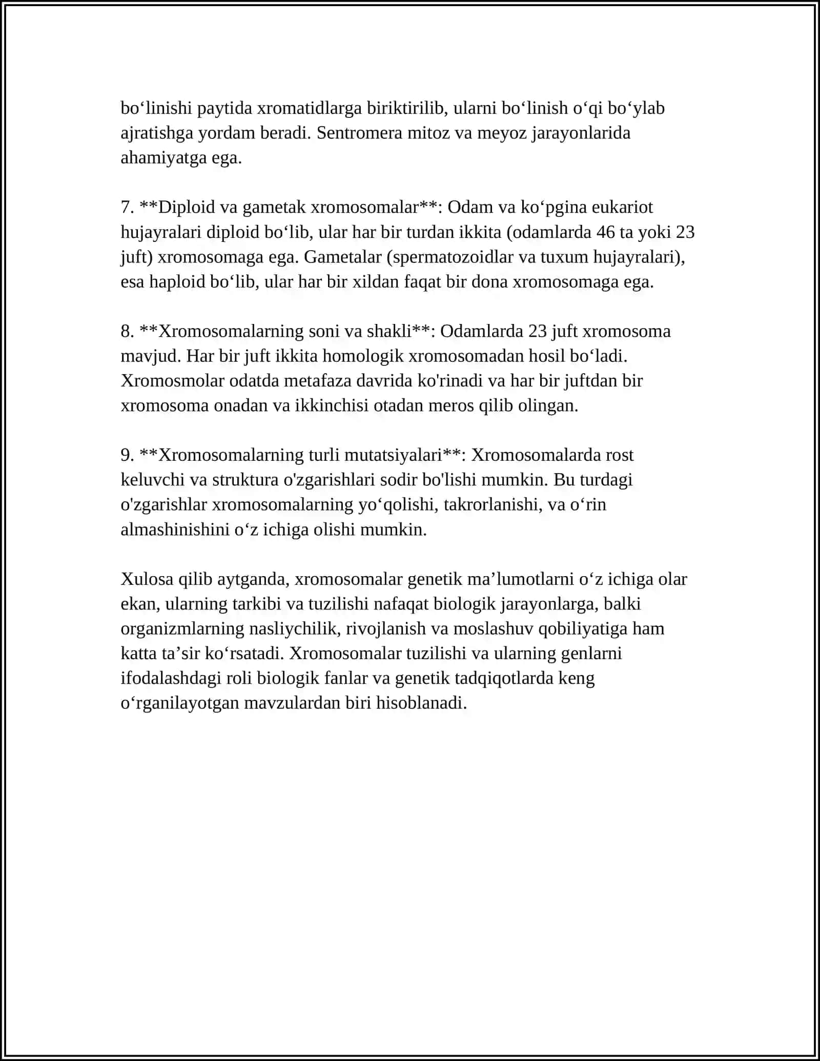 MUSTAQIL ISH Mavzu: IRSIYATNING XROMASOMA NAZARIYASI 4
