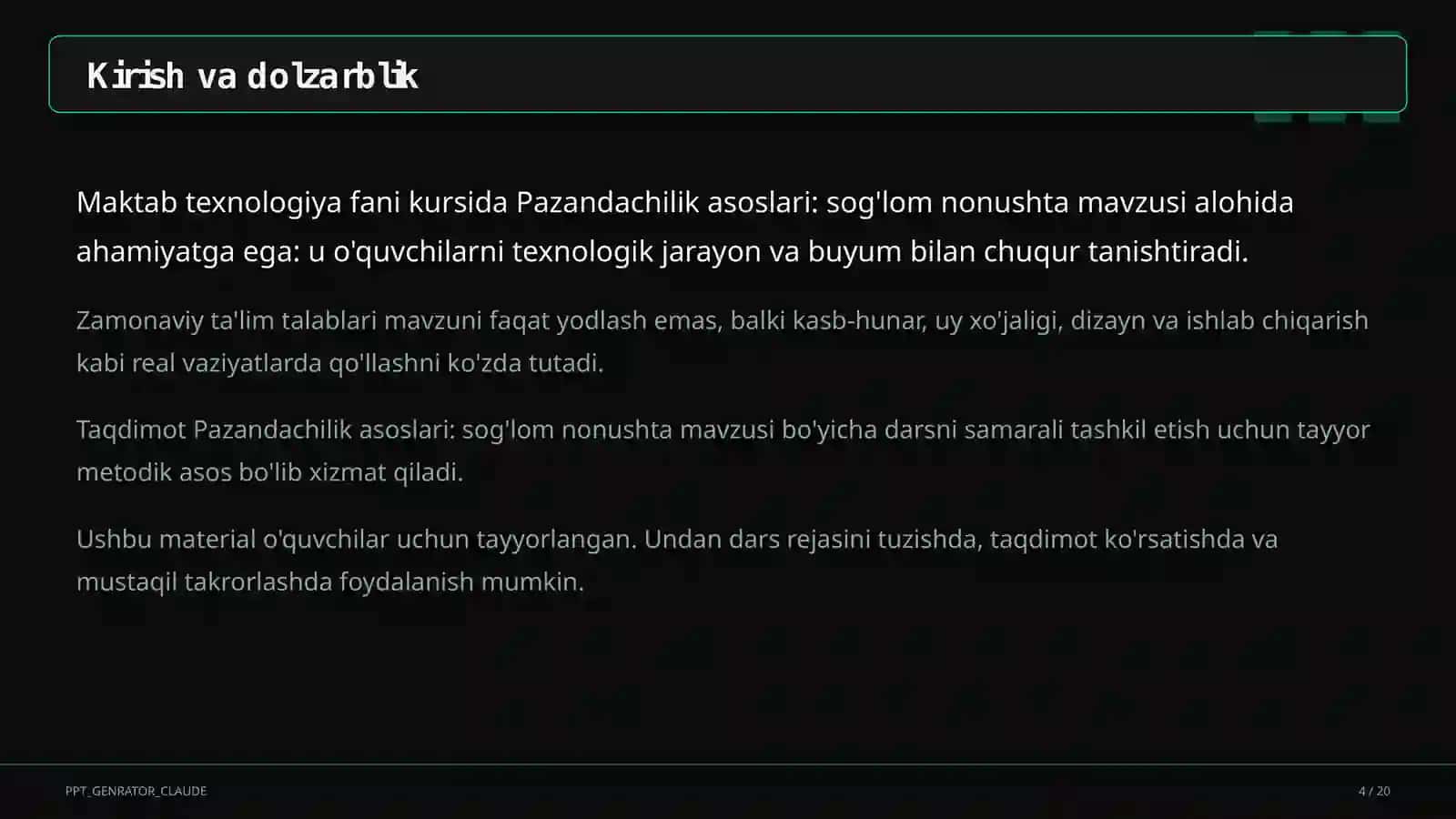 Pazandachilik asoslari: sog'lom nonushta (5-sinf) 4