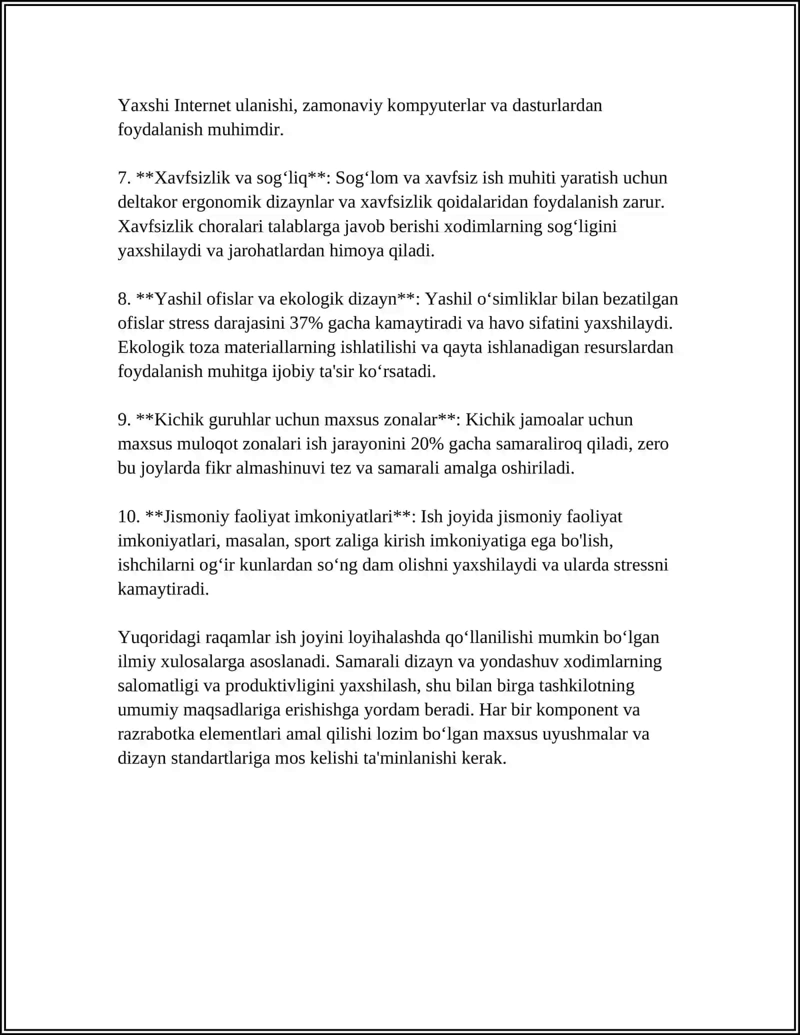 MUSTAQIL ISH Mavzu: ISH O'RNINI TASHKIL ETISH TALABLARI 4