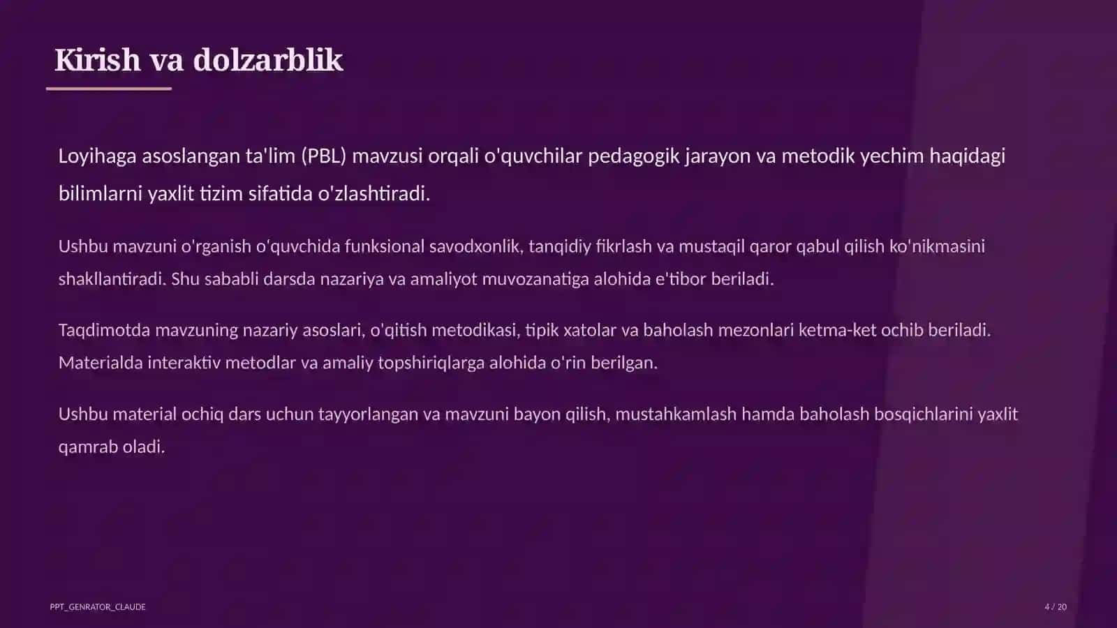 Loyihaga asoslangan ta'lim (PBL) 4