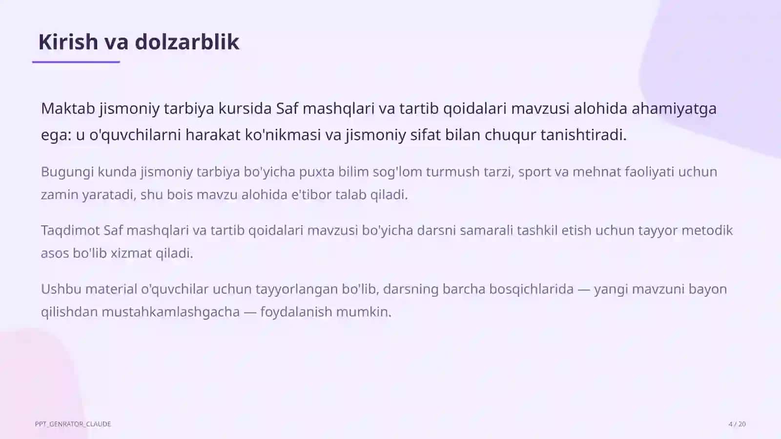 Saf mashqlari va tartib qoidalari (1-sinf) 4