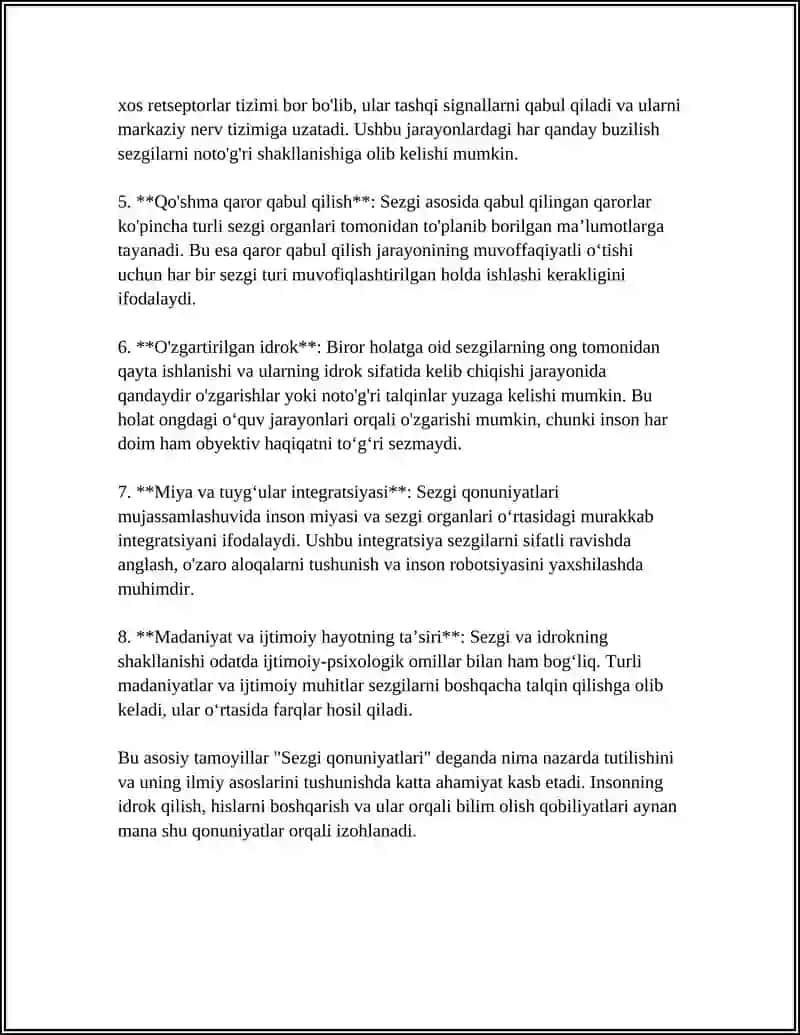 Sezgi qonuniyatlari bo'yicha mulozalar yuritish 4
