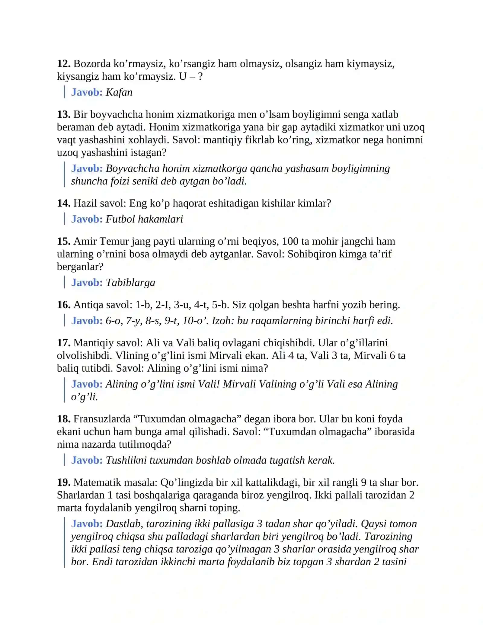 Mantiqiy savollar javoblari bilan 4